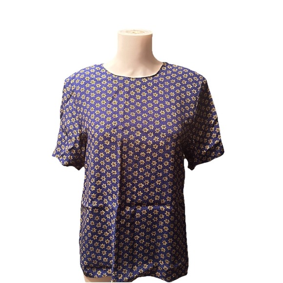 Norton McNaughton Tops - Norton McNaughton VintageTop With Navy Blue Fabric & Yellow Daisy Floral Pattern